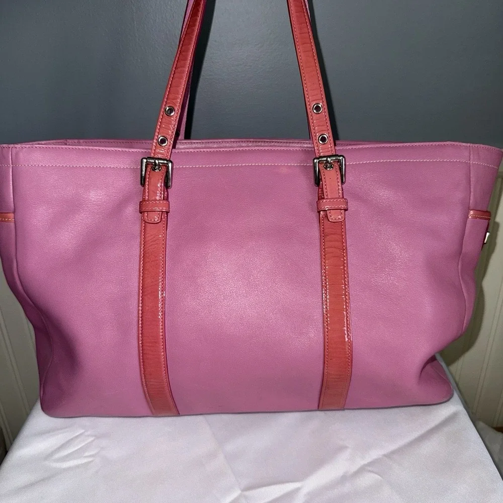 VINTAGE COACH PINK LEATHER PATENT TRIM LARGE GALLERY SHOPPER TOTE BAG PURSE 9237